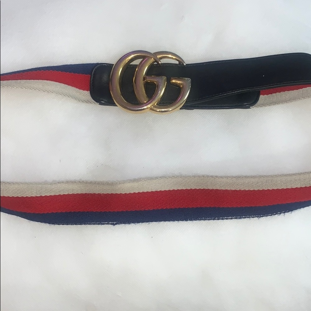 Gucci web belt , navy red beige gold GG